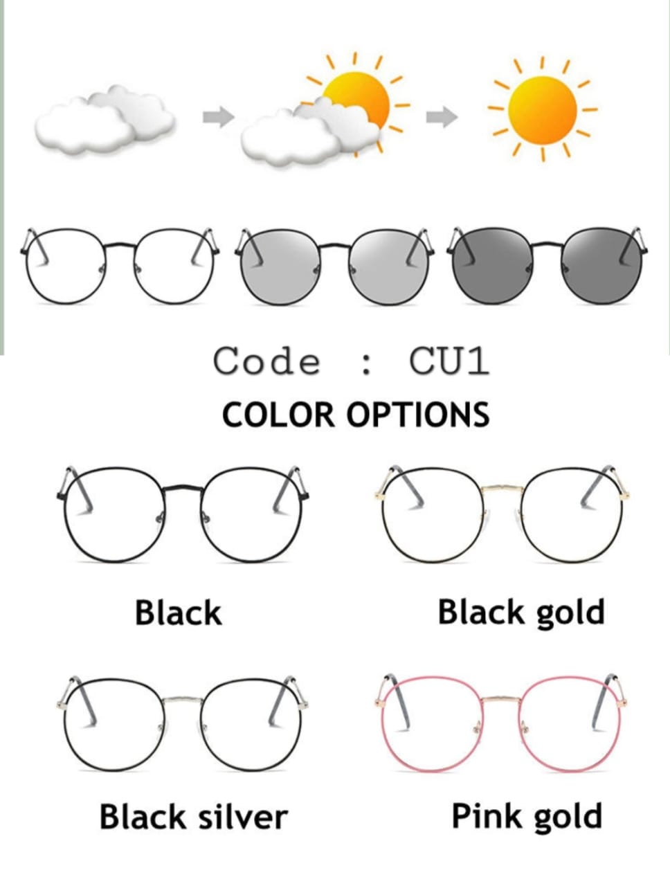 Photochromic +Anti Blue Light Glasses (CU1)