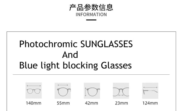Photochromic +Anti Blue Light Glasses (U2)
