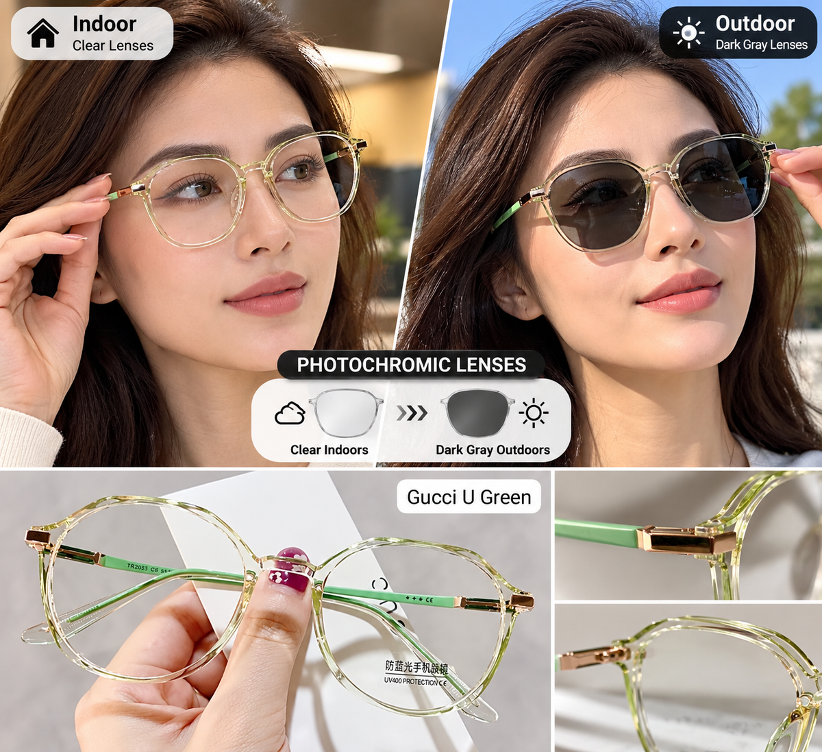 Photochromic + Anti Blue Light Glasses (GucciStyle)