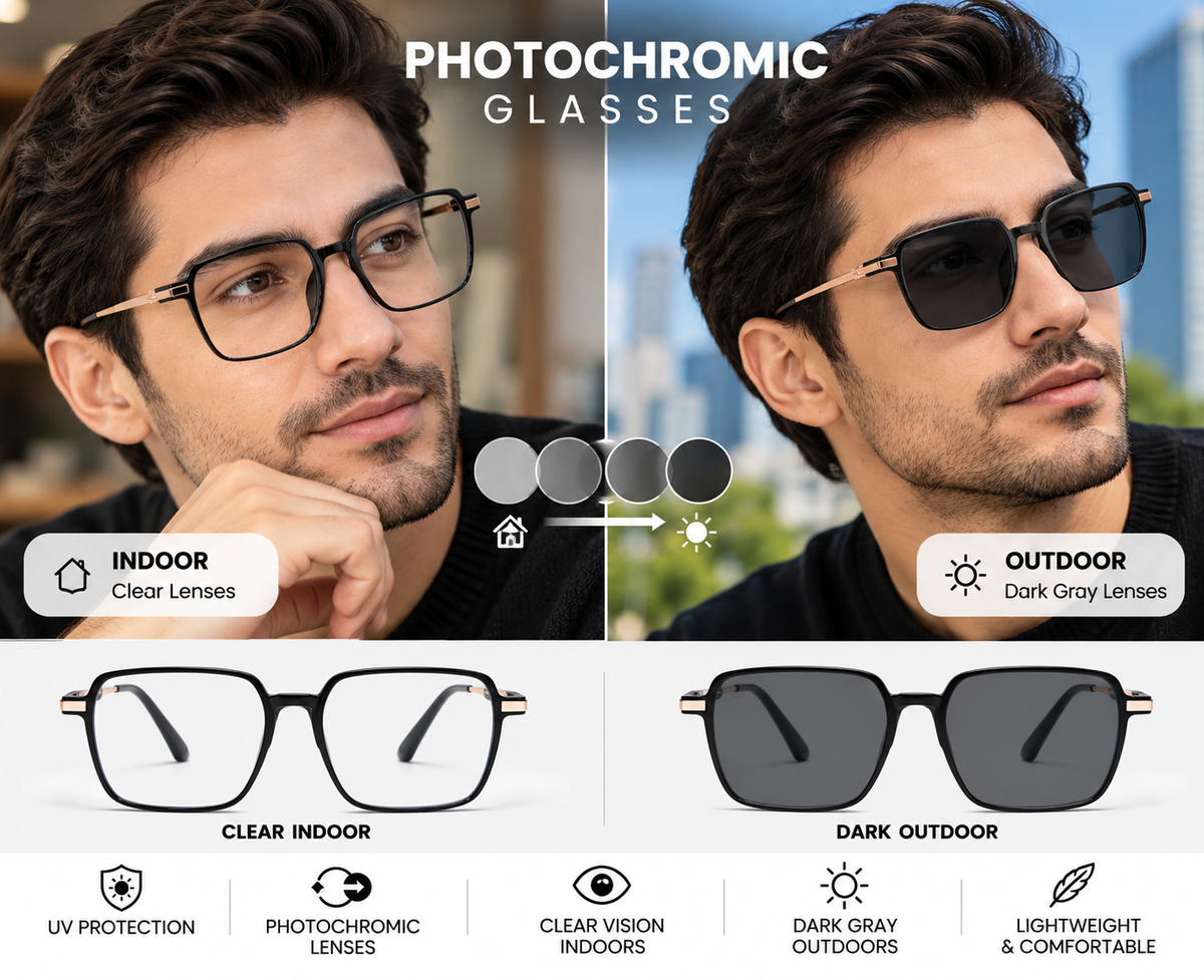 Photochromic Glasses, One Pair. Two Modes. Unlimited Comfort.(GU8)