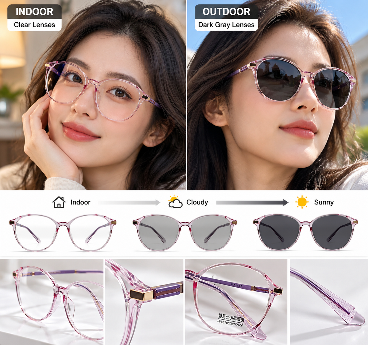 Photochromic + Anti Blue Light Glasses (GucciStyle)