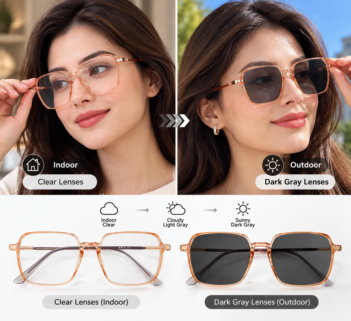 Photochromic Glasses, One Pair. Two Modes. Unlimited Comfort.(GU8)