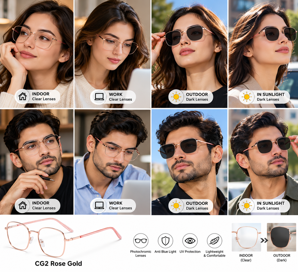 Photochromic + Anti Blue Light Glasses (CG2)